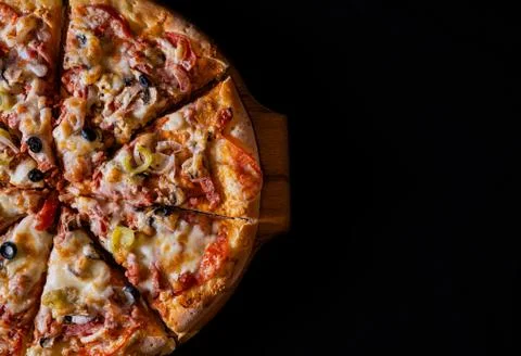 Pizza background black Stock Photos