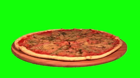 Pizza with bacon and marinated cornichons on wooden board Stock Footage 46470944