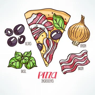 Pizza with bacon Stock Illustration