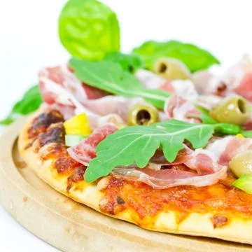 Pizza with bacon Stock Photos