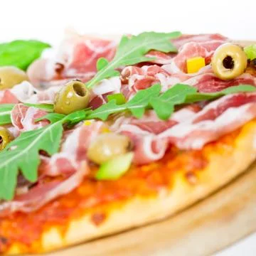 Pizza with bacon Stock Photos