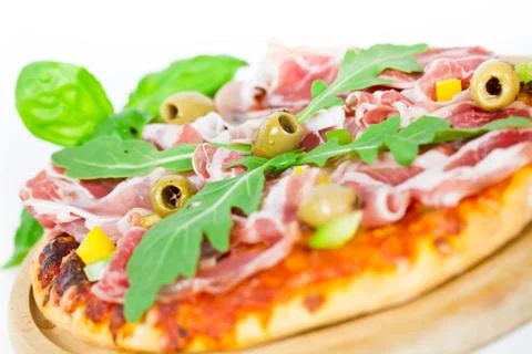 Pizza with bacon Stock Photos