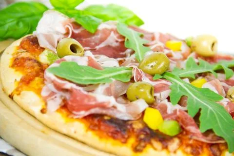 Pizza with bacon Stock Photos