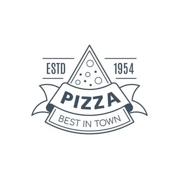 Pizza badge design, vector line art illustration Stock Illustration
