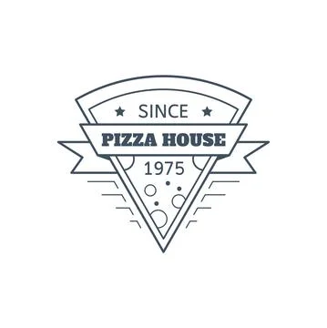 Pizza badge design, vector line art illustration Stock Illustration