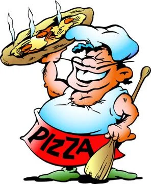 Pizza baker with a giant pizza Stock Illustration