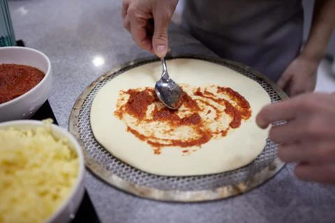 Pizza baking master class for children. Children's birthday. 스톡 사진