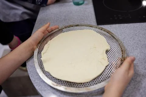 Pizza baking master class for children. Children's birthday. Stock Photos