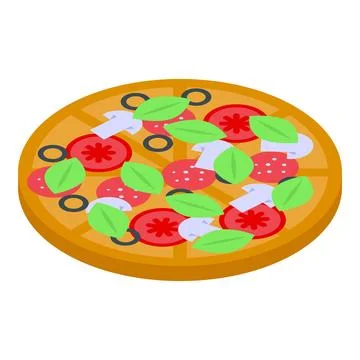 Pizza with basil icon isometric vector. Fresh herb Illustrazione stock