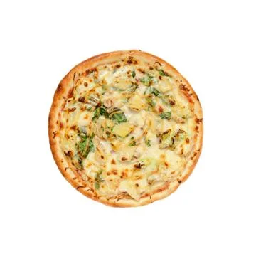 Pizza with basil on a white background Stock Photos