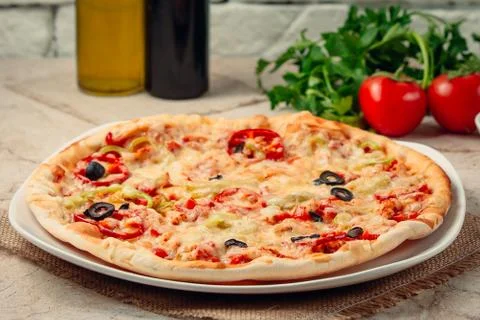 Pizza with bell pepper on the table ____ Stock Photos