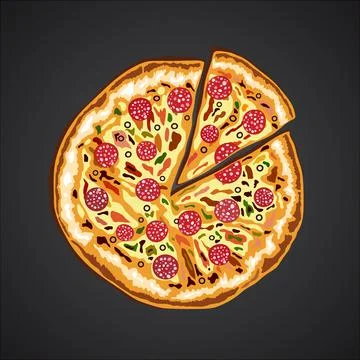 Pizza  on a black background Stock Illustration