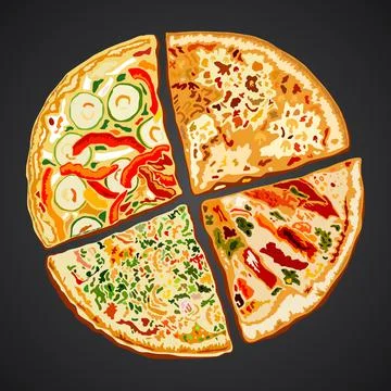 Pizza  on a black background Stock Illustration
