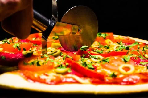 Pizza on a black background Stock-Fotos