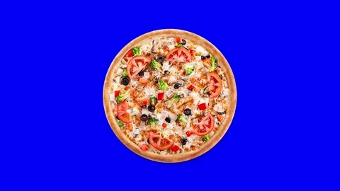 Pizza on blue green screen chroma wiggle animation for restaurant menu. Stock Footage 297400367