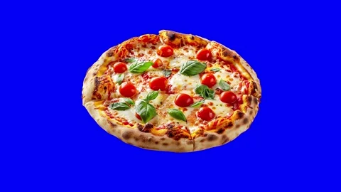 Pizza on blue green screen chroma wiggle animation for restaurant menu. Stock Footage 297400512