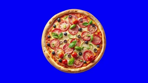 Pizza on blue green screen chroma wiggle animation for restaurant menu. Stock Footage 297400575