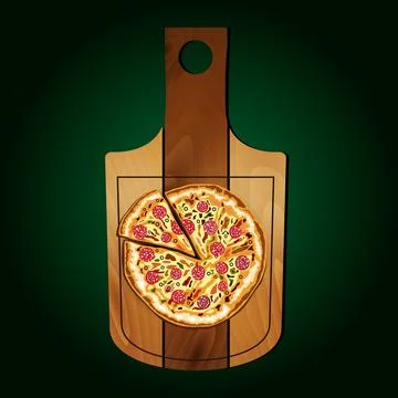 Pizza on the board on a green background 스톡 일러스트