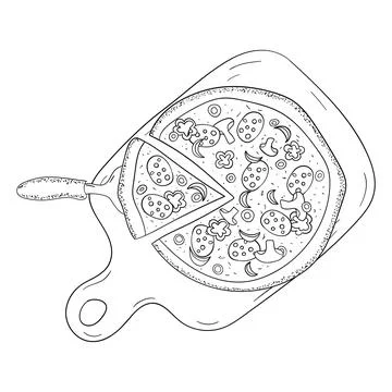 Pizza on the board line art vector Stock Illustration