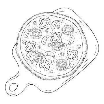 Pizza on the board line art vector Stock Illustration