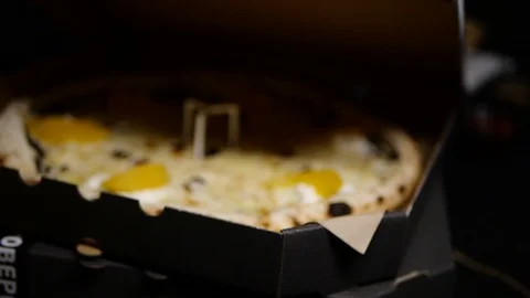 Pizza in a box close-up delivery slowmo Stock Footage 127541604