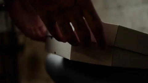 Pizza in a box close-up delivery slowmo Stock Footage 127541676