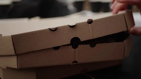 Pizza in a box close-up delivery slowmo Stock Footage 127541779