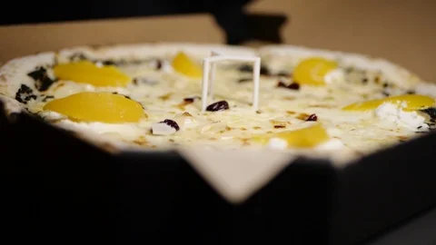 Pizza in a box close-up delivery slowmo Stock Footage 127541869