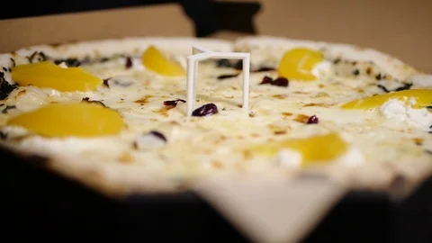 Pizza in a box close-up delivery slowmo Stock Footage 127541914