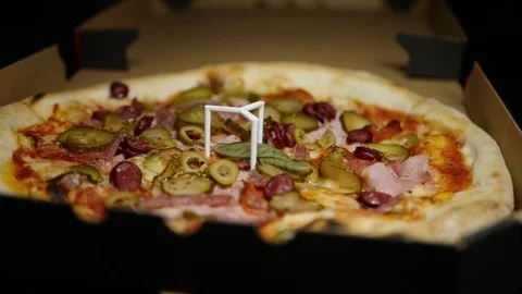 Pizza in a box close-up delivery slowmo Stock Footage 127541915