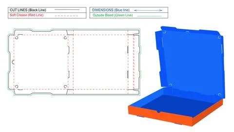 Pizza box dieline template and 3D box vector illustration Stock Illustration