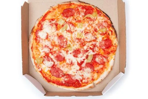 Pizza in box isolated 스톡 사진