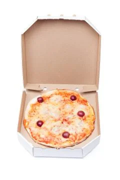 Pizza in box isolated Stockfoto's