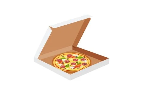 Pizza in box isolated on white background Stock Illustration