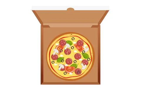 Pizza in box isolated on white background Stock Illustration