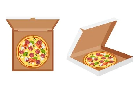 Pizza in box isolated on white background Stock Illustration