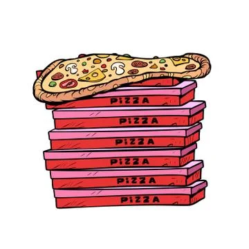 Pizza box a lot isolate on white background 스톡 일러스트