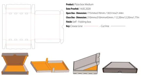 Pizza box medium packaging template self lock die cut vector-eps Stock Illustration