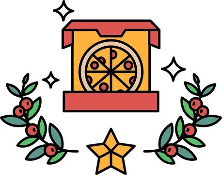 A pizza box with a pizza inside Illustrazione stock