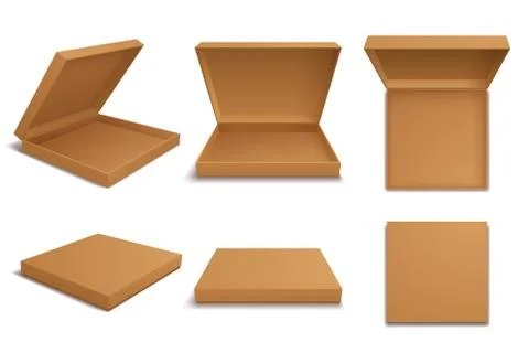 Pizza box set on white background Stock Illustration