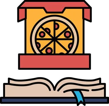 A pizza box is shown with a pizza inside Illustrazione stock