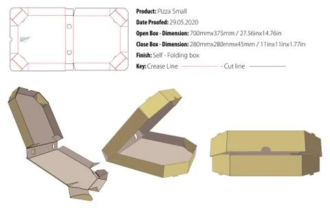 Pizza box small packaging template self lock die cut vector 1-eps Stock Illustration
