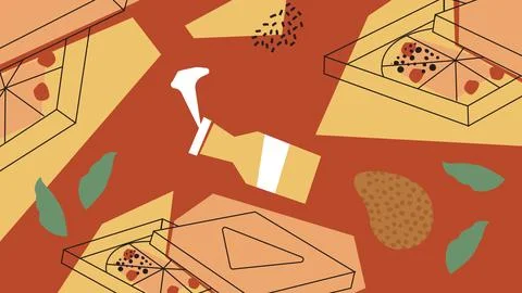 Pizza Boxes and Sauce Background Stock Illustration