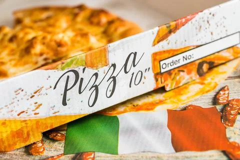 Pizza boxes close up Stock Photos