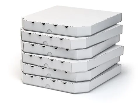 Pizza boxes stack isolated on white, Stock Illustration