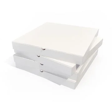 Pizza boxes stack isolated on white. 3d rendering Stock Illustration