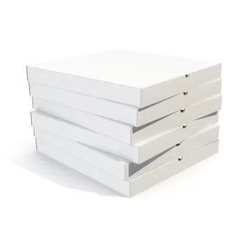 Pizza boxes stack isolated on white. 3d rendering Illustrazione stock