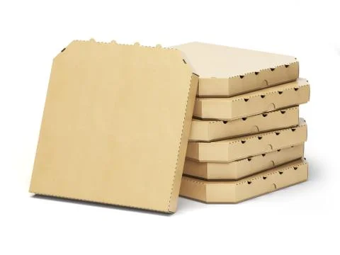 Pizza boxes stack isolated on white, Illustrazione stock
