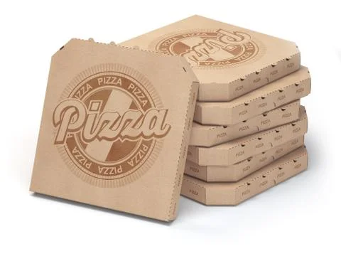 Pizza boxes stack isolated on white, Stock Illustration