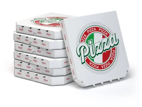 Pizza boxes stack isolated on white, Pizza boxes stack isolated on white, ... Stock Photos